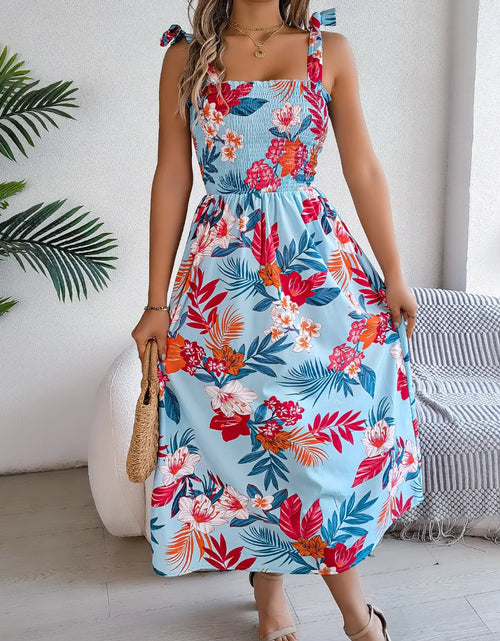 Load image into Gallery viewer, Smocked Floral Tie Shoulder Midi Dress
