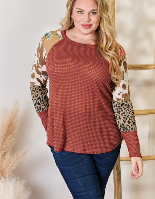 Load image into Gallery viewer, Hailey &amp; Co Full Size Leopard Waffle-Knit Blouse
