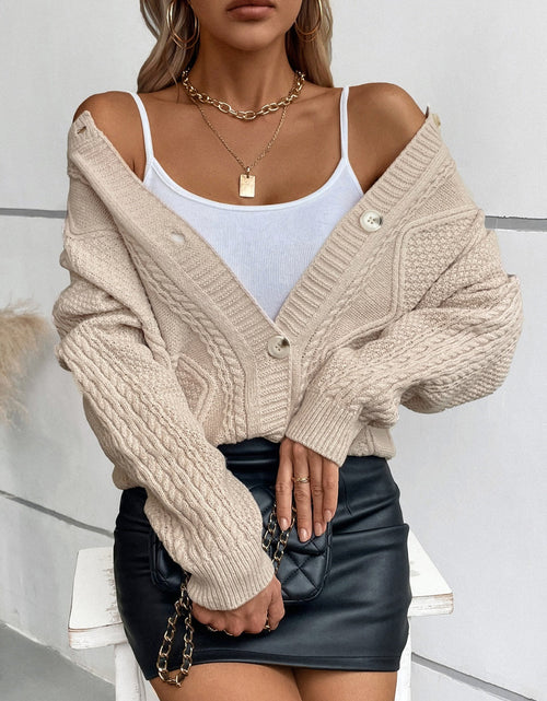 Load image into Gallery viewer, Cable-Knit Round Neck Button Up Cardigan
