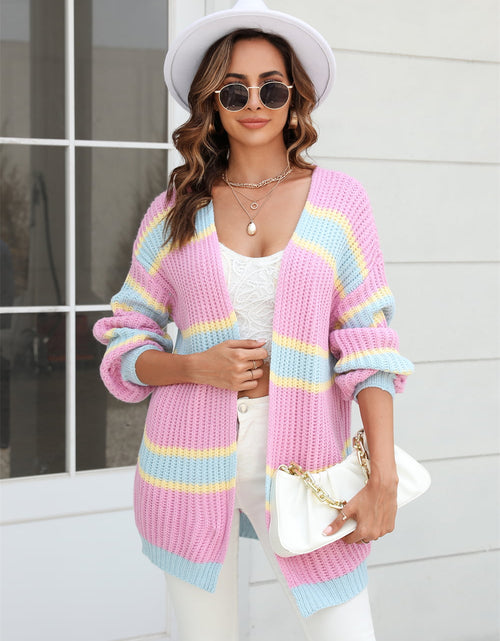 Load image into Gallery viewer, Angel Wings Color Block Ribbed Dropped Shoulder Open Front Cardigan
