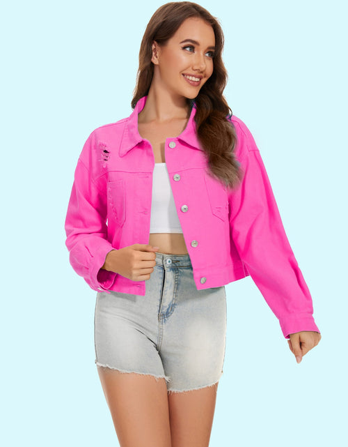 Load image into Gallery viewer, Distressed Distressed Button Up Denim Jacket
