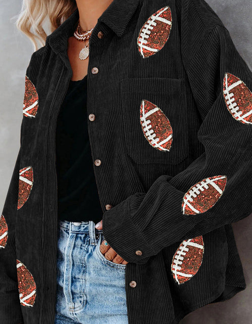 Load image into Gallery viewer, Sequin Football Button Up Long Sleeve Jacket
