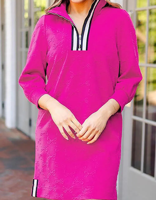 Load image into Gallery viewer, Texture Quarter Zip Long Sleeve Mini Dress
