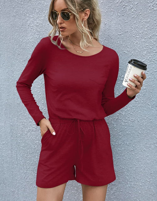 Load image into Gallery viewer, Drawstring Waist Long Sleeve Romper
