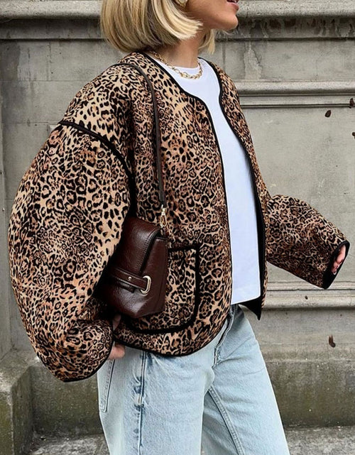 Load image into Gallery viewer, Perfee Leopard Open Front Long Sleeve Jacket
