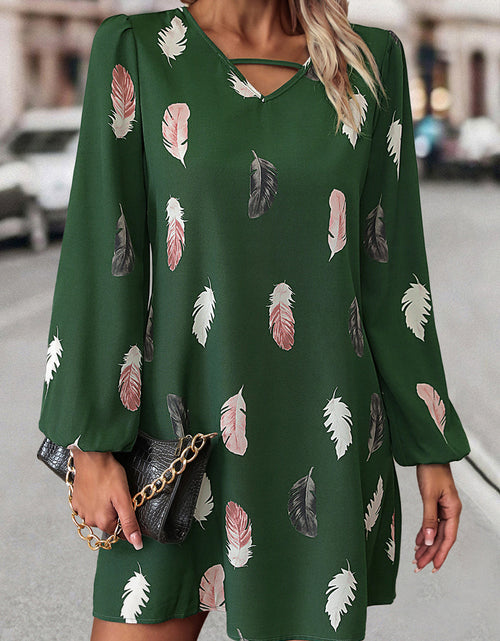 Load image into Gallery viewer, Feather Print V-Neck Dress
