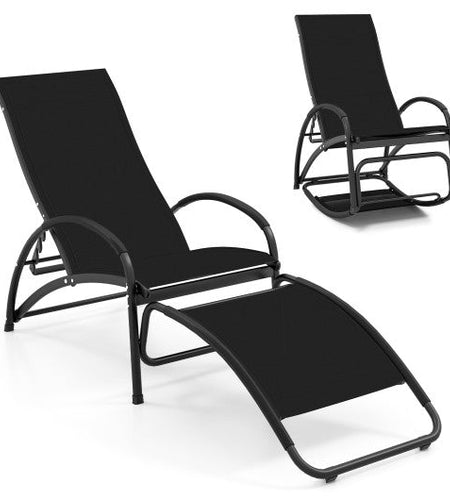 2-in-1 Outdoor Rocking Chair with 4-Position Adjustable Backrest for Patio Porch Poolside-Black