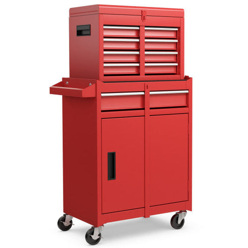 Load image into Gallery viewer, 2-in-1 Tool Chest and Cabinet with 5 Sliding Drawers-Red
