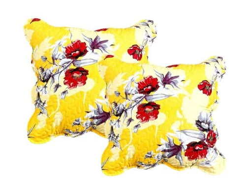 Load image into Gallery viewer, DaDa Bedding Set of 2 Sunshine Yellow Hummingbirds Floral Scalloped Throw Pillow Covers, 18" (JHW925) by DaDa Bedding Collection

