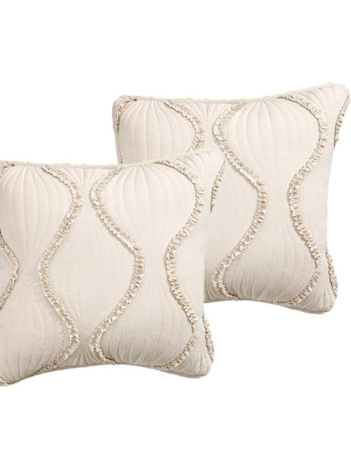 Load image into Gallery viewer, DaDa Bedding Set of 2 Charming Country Tufted Ivory Tan Ruffles Throw Pillow Covers - 18" x 18" (JHW873) by DaDa Bedding Collection
