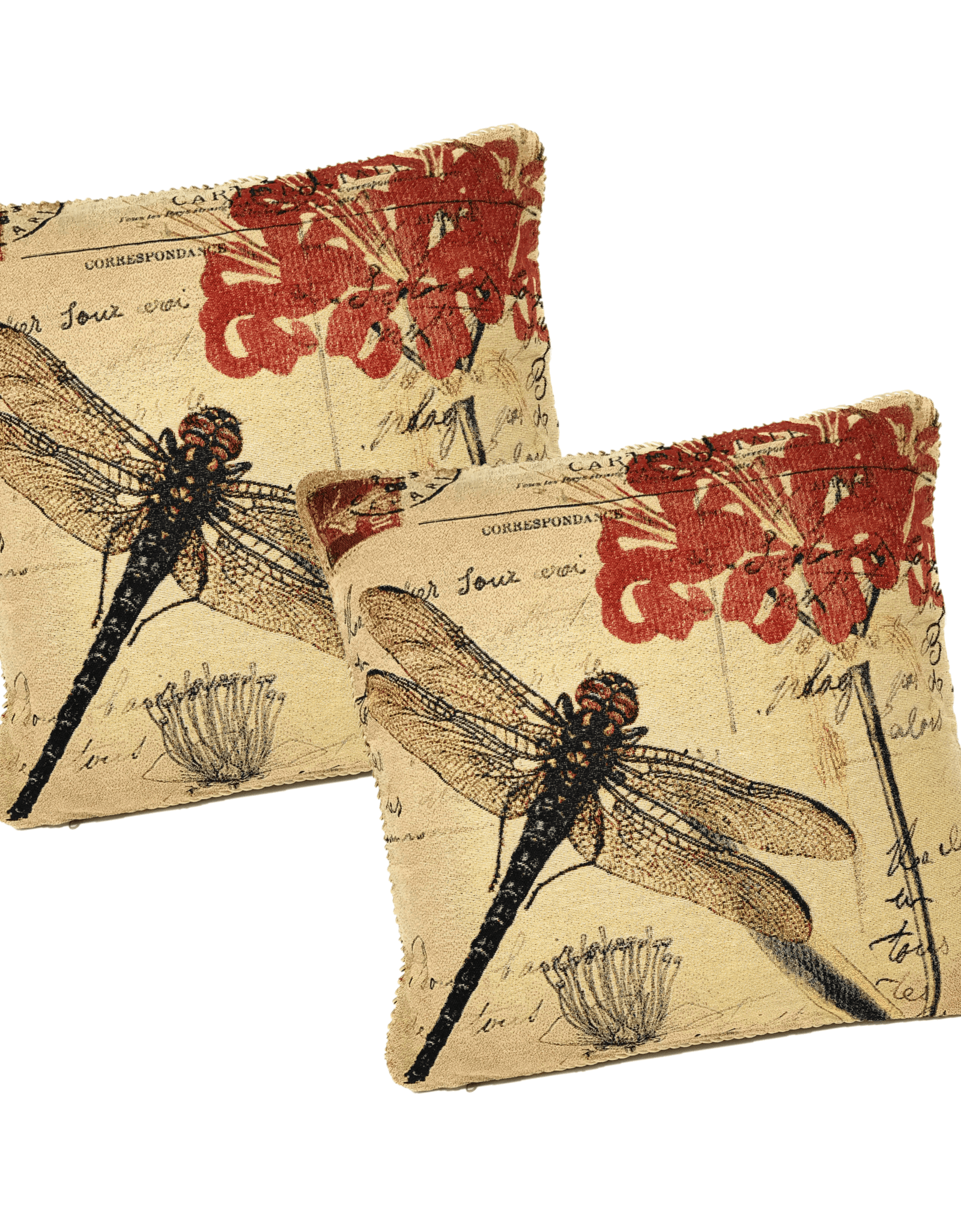 DaDa Bedding Set of 2-Pieces Dragonfly Dreams Nature Garden Tapestry Throw Pillow Covers w/ Inserts - 18" x 18" by DaDa Bedding Collection