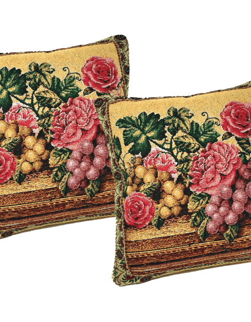 Load image into Gallery viewer, DaDa Bedding Set of 2-Pieces Parade Fruit &amp; Roses Garden Tapestry Throw Pillow Covers w/ Inserts - 18" x 18" by DaDa Bedding Collection
