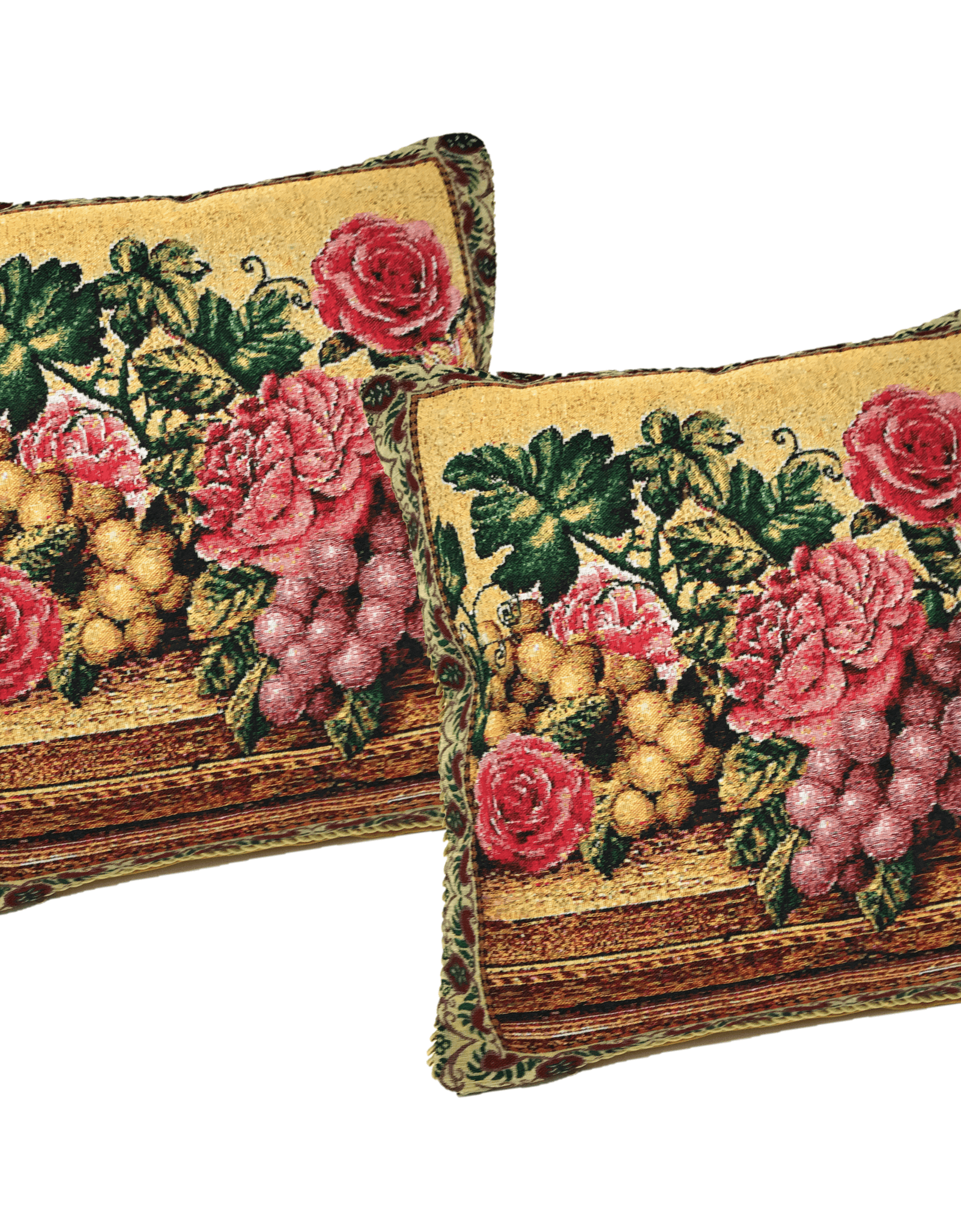 DaDa Bedding Set of 2-Pieces Parade Fruit & Roses Garden Tapestry Throw Pillow Covers w/ Inserts - 18" x 18" by DaDa Bedding Collection
