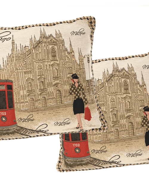 Load image into Gallery viewer, DaDa Bedding Set of 2-Pieces Postcard Milan Tapestry Throw Pillow Covers w/ Pillow Inserts, 18" x 18" by DaDa Bedding Collection
