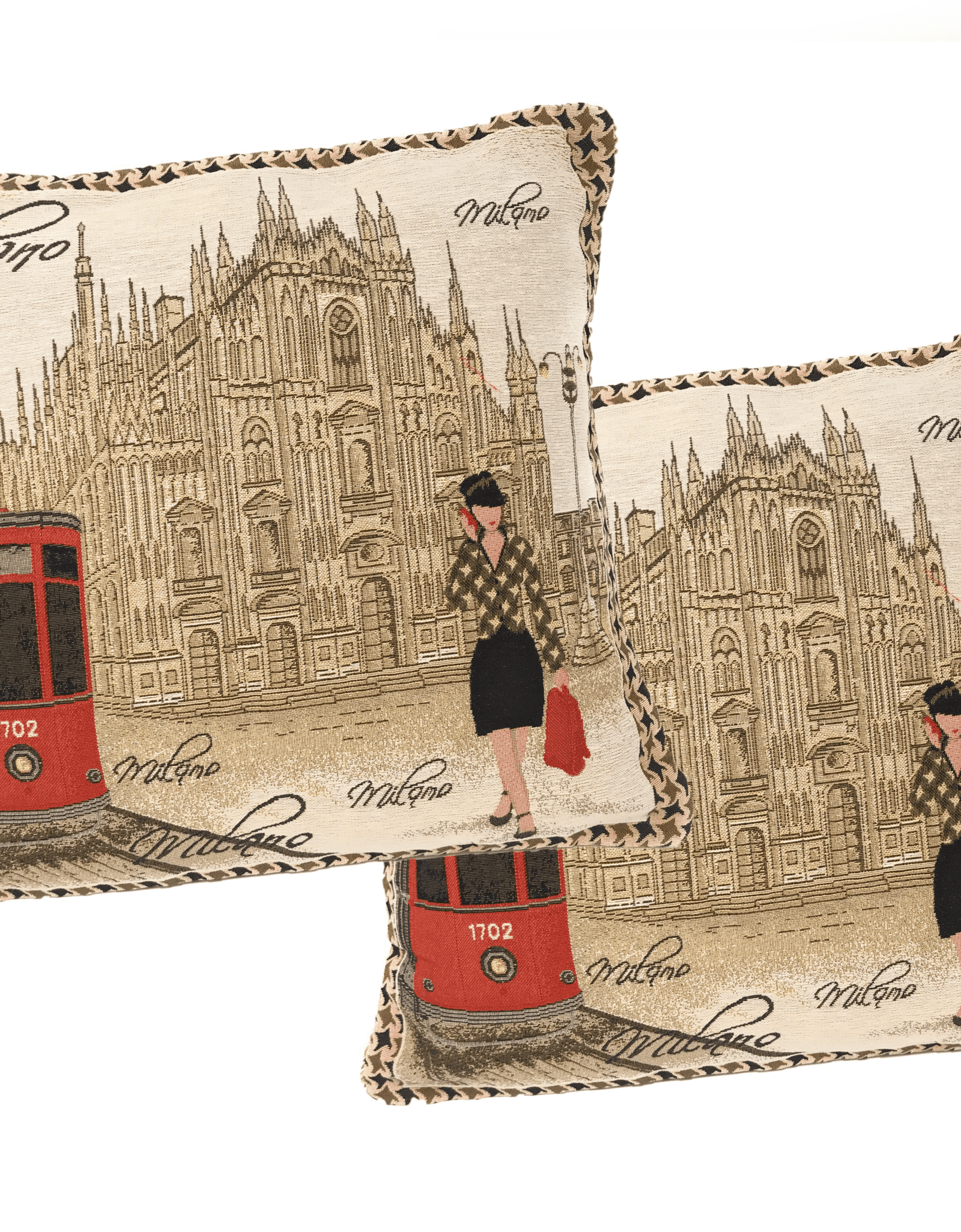 DaDa Bedding Set of 2-Pieces Postcard Milan Tapestry Throw Pillow Covers w/ Pillow Inserts, 18" x 18" by DaDa Bedding Collection