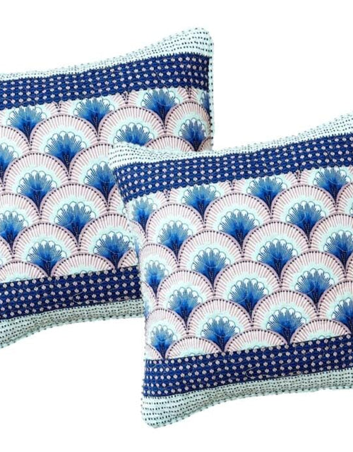 Load image into Gallery viewer, DaDa Bedding Set of 2-Pieces Mediterranean Fans Waves Minty Blue Throw Pillow Covers, 18" x 18" (JHW884) by DaDa Bedding Collection
