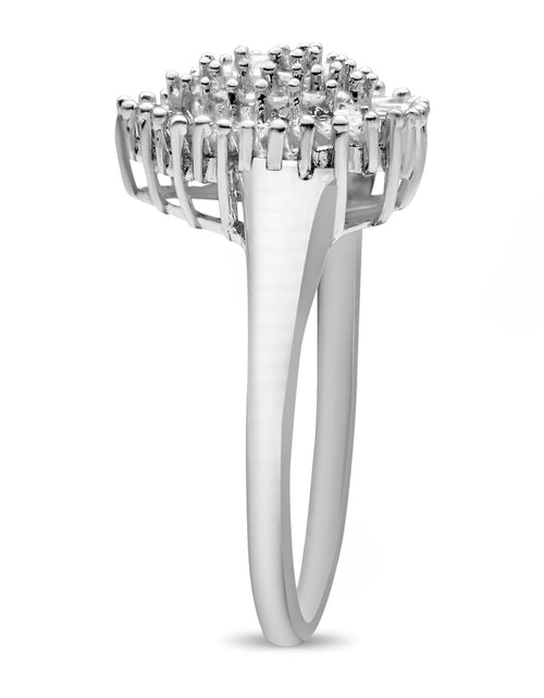 Load image into Gallery viewer, 10K White Gold 1/2 Cttw Round &amp; Baguette Cut Diamond Pear Shaped Domed Pavé Cluster with Halo Cocktail Ring (H-I Color, SI1-SI2 Clarity) by Haus of Brilliance
