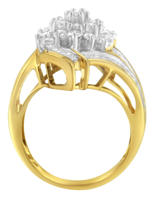 Load image into Gallery viewer, 10K Yellow Gold Round and Baguette Diamond Swirl Ring (2.0 Cttw, J-K Color, I2 Clarity) by Haus of Brilliance
