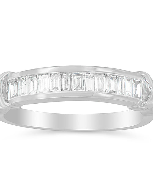 Load image into Gallery viewer, .925 Sterling Silver 1/2 Cttw Baguette Cut Diamond Channel Set X-Station Wedding Ring (H-I Color, I1-I2 Clarity) by Haus of Brilliance
