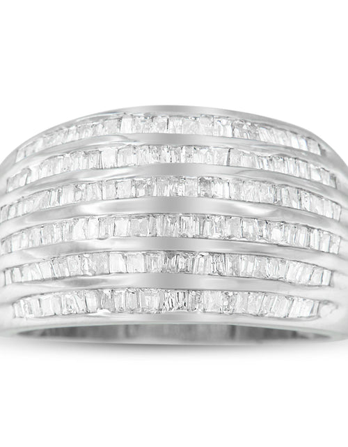 Load image into Gallery viewer, .925 Sterling Silver 1.0 Cttw Baguette-Cut Diamond 6-Row Channel Set Domed Tapered Cocktail Fashion Ring (H-I Color, I2-I3 Clarity) by Infinite Jewels
