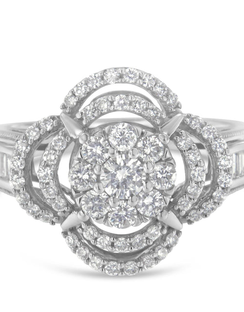 Load image into Gallery viewer, 14K White Gold 1.0 Cttw Round &amp; Baguette Cut Diamond Floral Cluster Quatrefoil Channel Set Band Cocktail Statement Ring (H-I Color, SI2-I1 Clarity) by Haus of Brilliance
