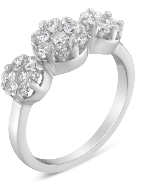Load image into Gallery viewer, 14K White Gold 1-1/4 Cttw Brilliant Cut Diamond Three Round Floral Clusters Engagement or Fashion Ring (H-I Color, SI2-I1 Clarity) by Infinite Jewels
