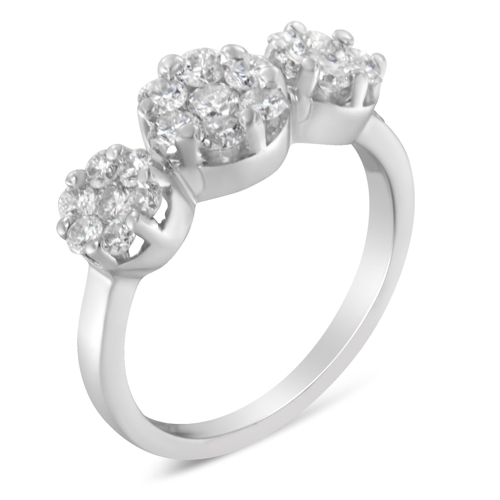 14K White Gold 1-1/4 Cttw Brilliant Cut Diamond Three Round Floral Clusters Engagement or Fashion Ring (H-I Color, SI2-I1 Clarity) by Haus of Brilliance