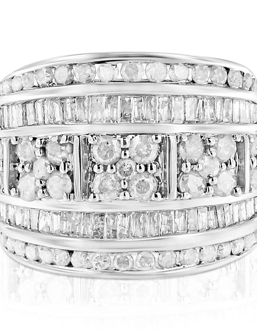 Load image into Gallery viewer, .925 Sterling Silver 2.0 Cttw Round &amp; Baguette Cut Diamond Multi-Row Channel Set Tapered Cocktail Fashion Ring (I-J Color, I3 Clarity) by Haus of Brilliance
