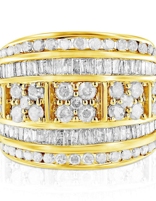 Load image into Gallery viewer, .925 Sterling Silver 2.0 Cttw Round &amp; Baguette Cut Diamond Multi-Row Channel Set Tapered Cocktail Fashion Ring (I-J Color, I3 Clarity) by Haus of Brilliance
