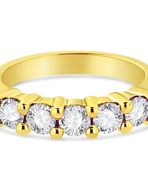 Load image into Gallery viewer, 14K Yellow Gold Plated .925 Sterling Silver 1.0 Cttw Shared Prong-set Round Diamond 5 Stone Band Ring (J-K Color, I1-I2 Clarity) by Infinite Jewels
