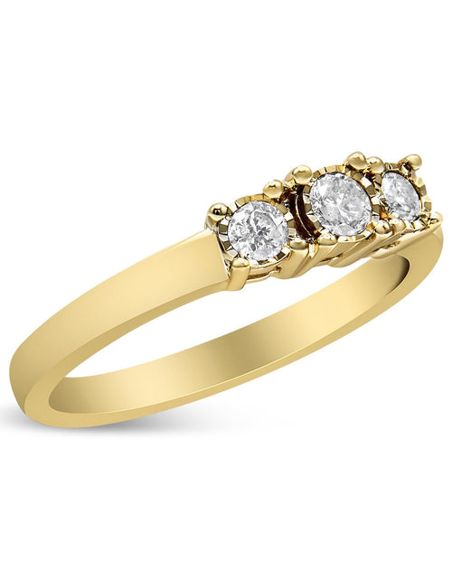 Load image into Gallery viewer, 14K Yellow Gold Plated .925 Sterling Silver 1/4 Cttw Diamond 3 Stone Illusion Plate Ring (J-K Color, I1-I2 Clarity) by Infinite Jewels
