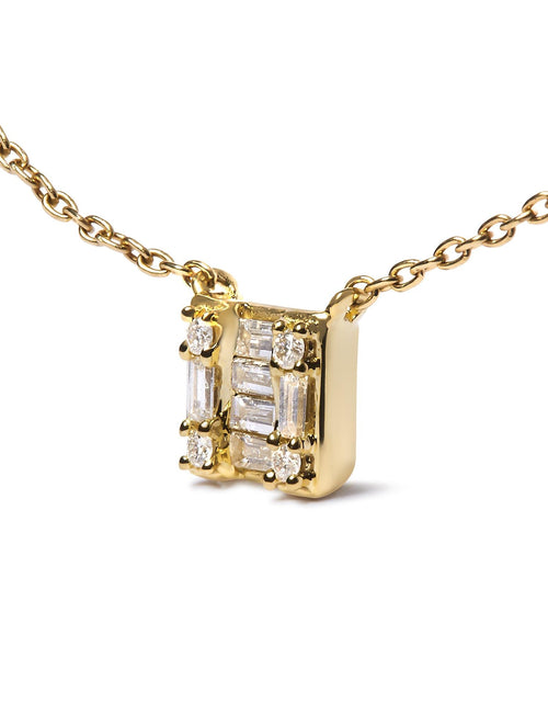 Load image into Gallery viewer, 10K Yellow Gold 1/10 Cttw Round and Baguette Diamond Mosaic Composite Square 18" Inch Pendant Necklace (H-I Color, I1-I2 Clarity) by Haus of Brilliance
