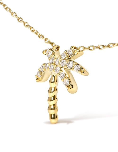 Load image into Gallery viewer, 10K Yellow Gold 1/10 Cttw Round Diamond Palm Tree 18" Inch Pendant Necklace (H-I Color, I1-I2 Clarity) by Haus of Brilliance
