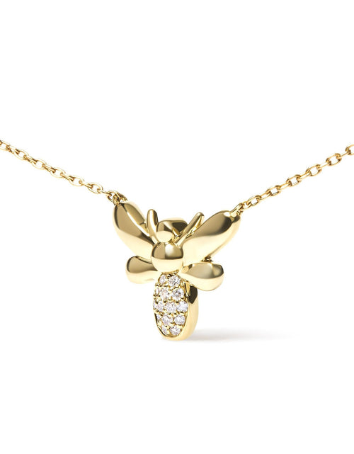 Load image into Gallery viewer, 10K Yellow Gold Diamond Accented Bumble Bee Pendant 18" Inch Necklace (H-I Color, I1-I2 Clarity) by Haus of Brilliance
