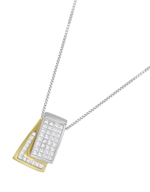 Load image into Gallery viewer, 14K Gold 1.0 Cttw Princess Cut Diamond Two Tone Foldover Box Pendant 18” Box Chain Necklace (H-I Color, SI2-I1 Clarity) by Infinite Jewels
