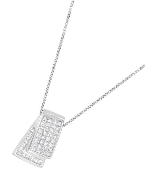 Load image into Gallery viewer, 14K Gold 1.0 Cttw Princess Cut Diamond Two Tone Foldover Box Pendant 18” Box Chain Necklace (H-I Color, SI2-I1 Clarity) by Infinite Jewels

