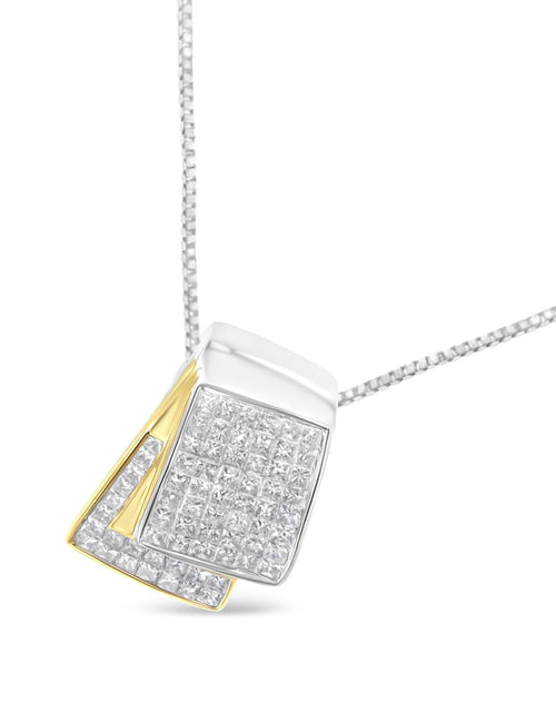 Load image into Gallery viewer, 14K White and Yellow Gold 2.0 Cttw Princess Cut Diamond Two Tone Foldover Box Pendant 18” Box Chain Necklace (H-I Color, SI1-SI2 Clarity) by Haus of Brilliance
