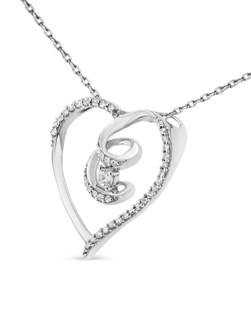 Load image into Gallery viewer, .925 Sterling Silver 1/4 Cttw Brilliant-Cut Diamond Open Heart Twisted Awareness Ribbon 18" Pendant Necklace (H-I Color, I1-I2 Clarity) by Haus of Brilliance
