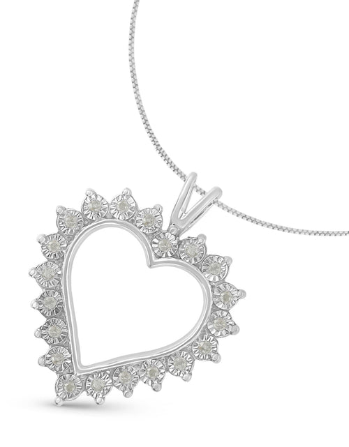 Load image into Gallery viewer, .925 Sterling Silver 1/4 Cttw Miracle Set Diamond Open Heart 18" Pendant Necklace (I-J Color, I3 Clarity) by Haus of Brilliance
