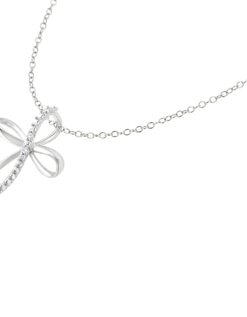 Load image into Gallery viewer, .925 Sterling Silver Diamond Accent Cross Ribbon 18" Pendant Necklace (I-J Color, I2-I3 Clarity) by Infinite Jewels
