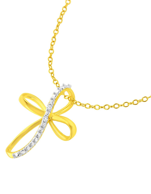Load image into Gallery viewer, .925 Sterling Silver Diamond Accent Cross Ribbon 18" Pendant Necklace (I-J Color, I2-I3 Clarity) by Haus of Brilliance
