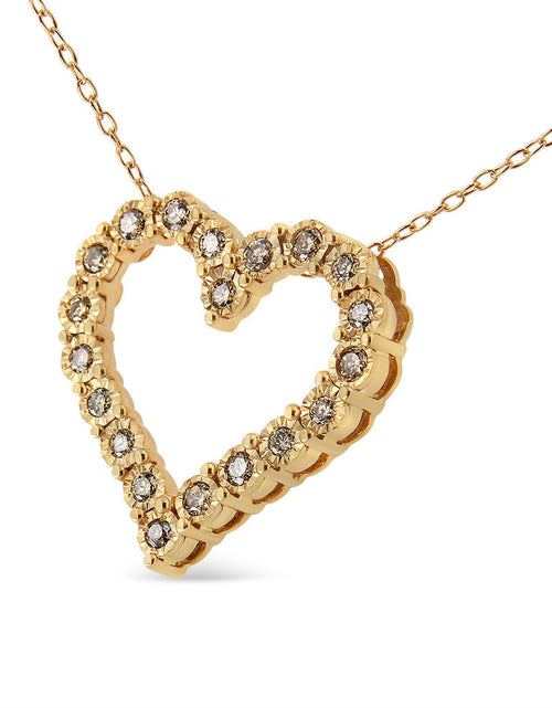 Load image into Gallery viewer, 10K Yellow Gold Flashed .925 Sterling Silver 1/2 Cttw Champagne Diamond Miracle Plate Heart Pendant Necklace (K-L Color, I1-I2 Clarity) - 18" by Infinite Jewels
