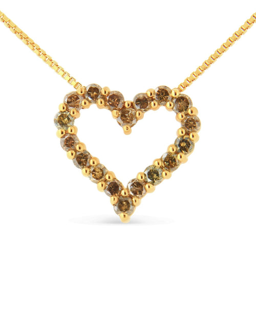 Load image into Gallery viewer, 14K Yellow Gold Plated .925 Sterling Silver 1.0 Cttw Champagne Diamond Heart Pendant Necklace (K-L Color, I1-I2 Clarity) - 18" by Infinite Jewels
