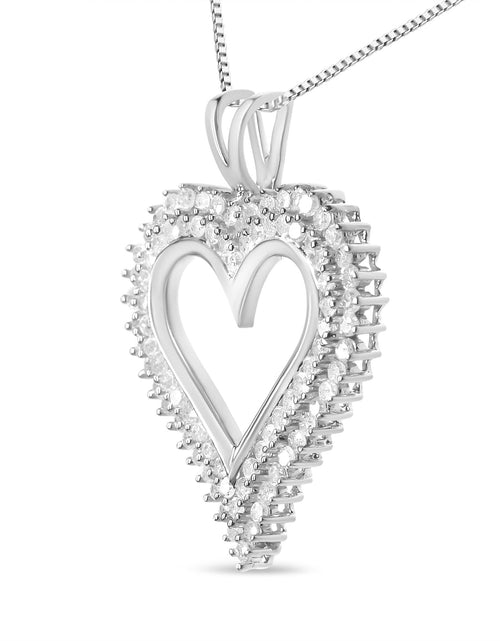 Load image into Gallery viewer, .925 Sterling Silver Diamond Heart 18" Pendant Necklace (I-J Color, I2-I3 Clarity) by Haus of Brilliance
