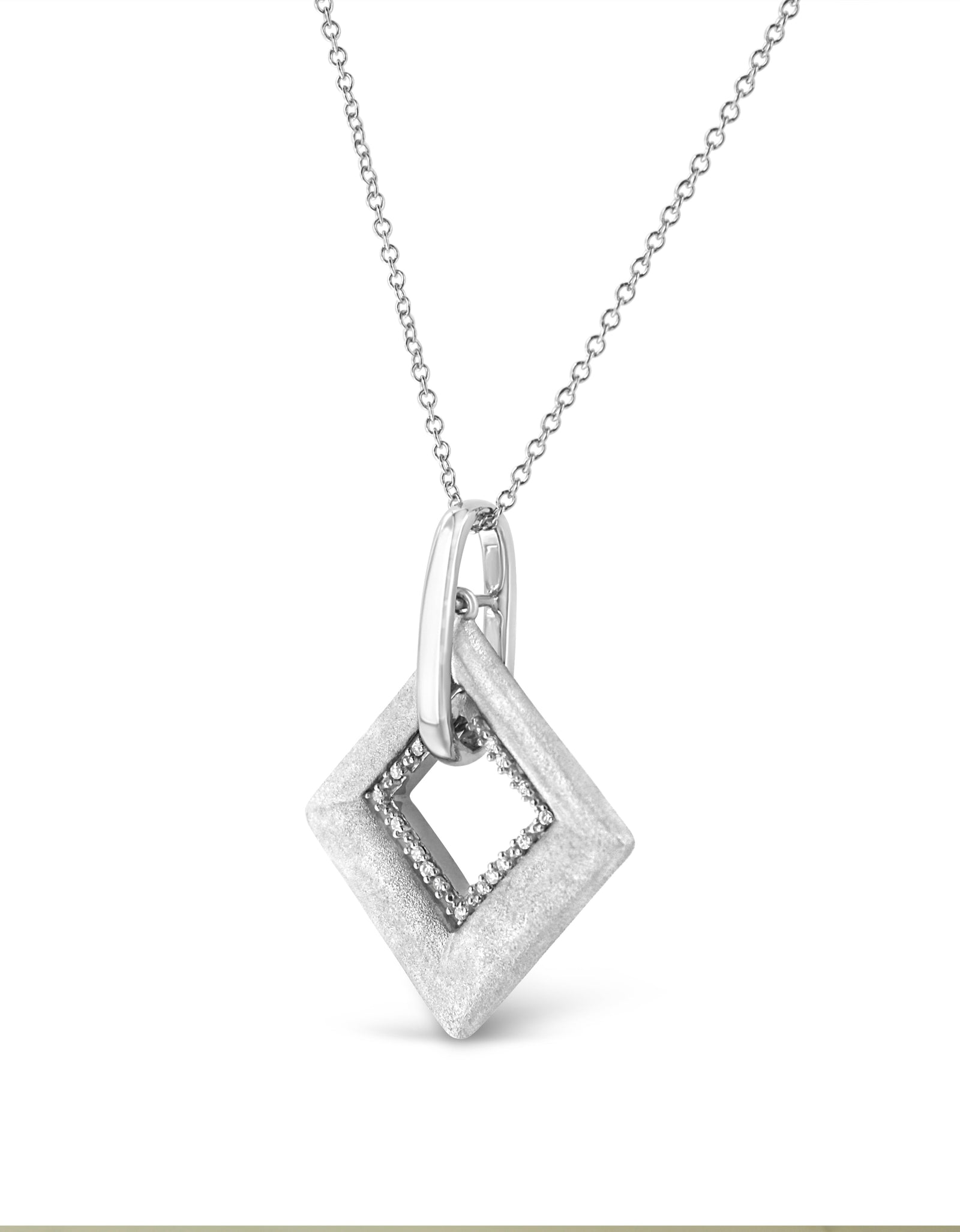 .925 Sterling Silver Pave-Set Diamond Accent Kite Shape 18" Pendant Necklace (I-J Color, I1-I2 Clarity) by Haus of Brilliance
