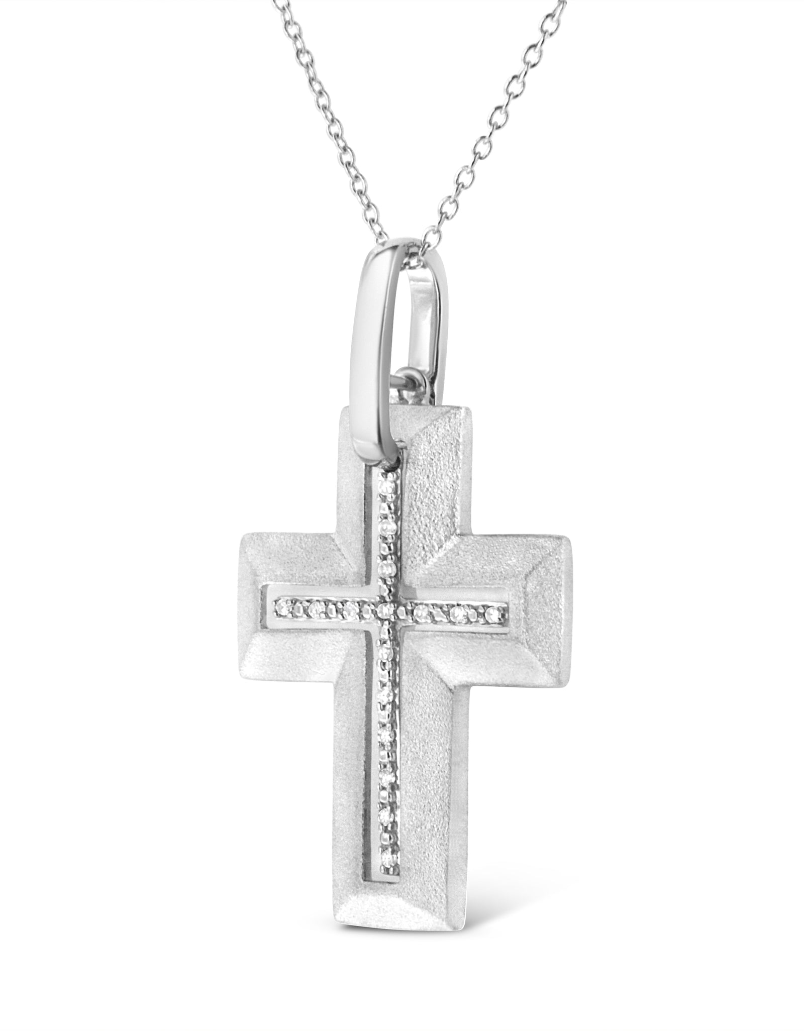 .925 Sterling Silver Prong-Set Diamond Accent Bold Cross 18" Pendant Necklace (I-J Color, I1-I2 Clarity) by Haus of Brilliance