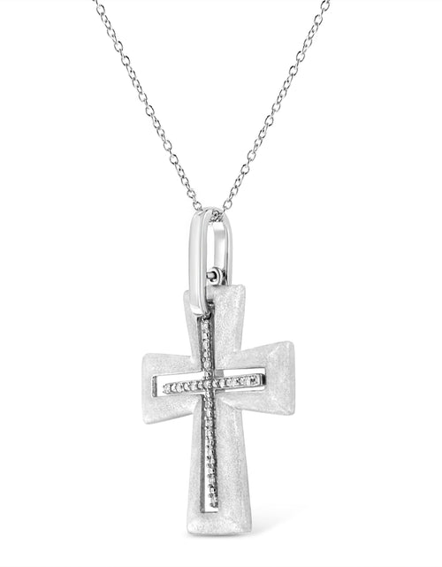 Load image into Gallery viewer, .925 Sterling Silver Prong-Set Diamond Accent Cross 18" Pendant Necklace (I-J Color, I1-I2 Clarity) by Haus of Brilliance

