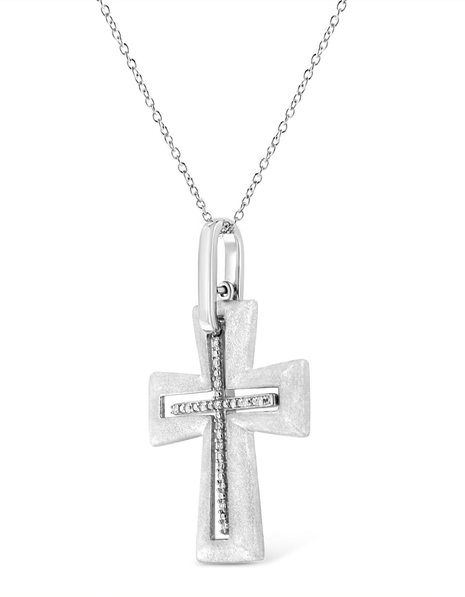 .925 Sterling Silver Prong-Set Diamond Accent Cross 18" Pendant Necklace (I-J Color, I1-I2 Clarity) by Haus of Brilliance
