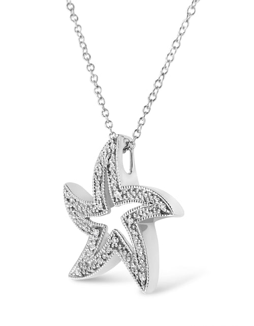 Load image into Gallery viewer, .925 Sterling Silver Prong-Set Diamond Accent Starfish 18" Pendant Necklace (I-J Color, I1-I2 Clarity) by Haus of Brilliance

