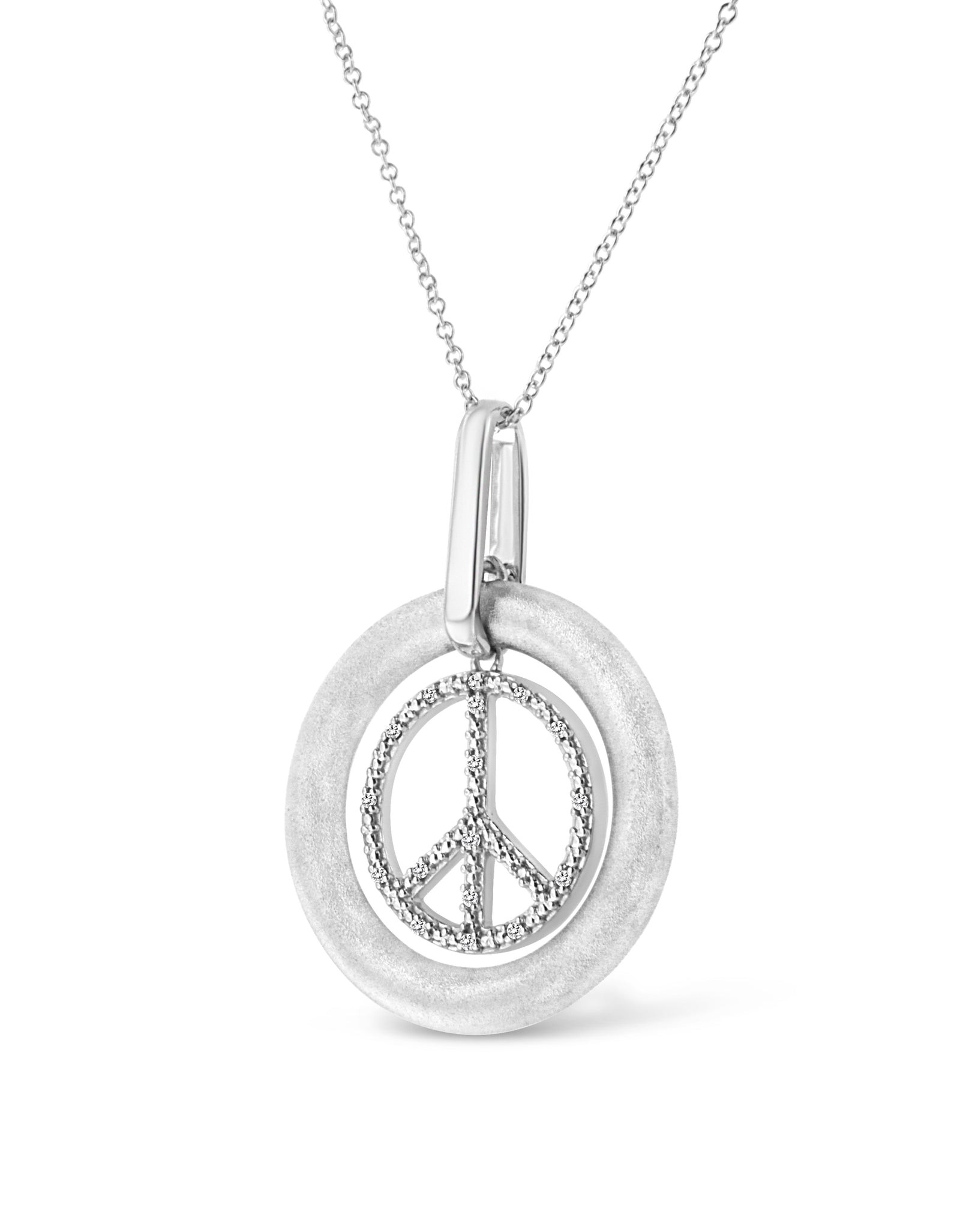 Matte Finish .925 Sterling Silver Diamond Accent Dancing Peace Sign 18" Pendant Necklace (I-J Color, I1-I2 Clarity) by Haus of Brilliance